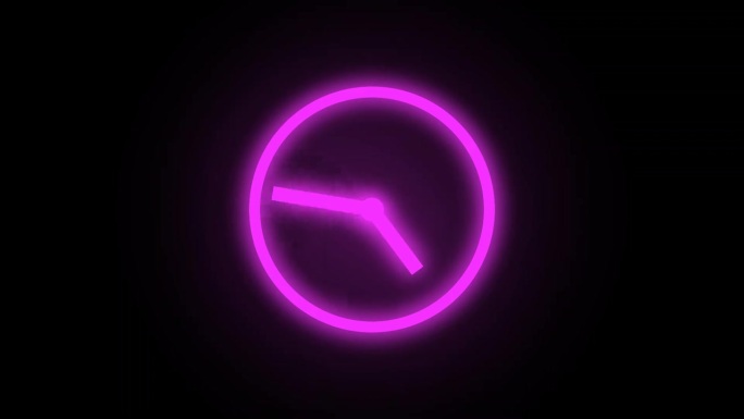 霓虹灯时钟12小时时间动画。倒数24小时一天快速度。