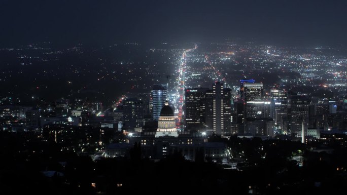 盐湖城，犹他州灯火夜景摄影天际线