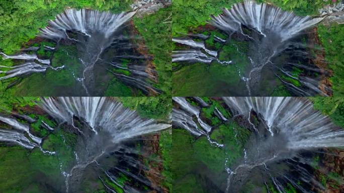 俯视图下降和旋转在Tumpak Sewu瀑布，印度尼西亚