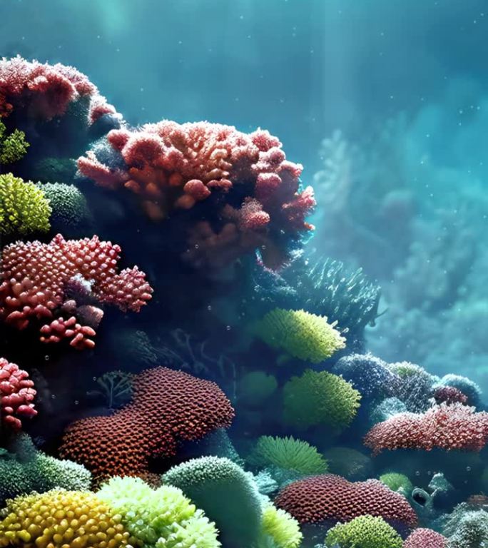 热带珊瑚礁特写垂直水下场景
