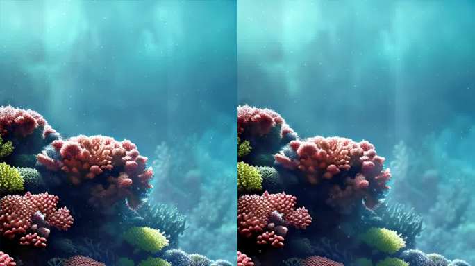 热带珊瑚礁特写垂直水下场景