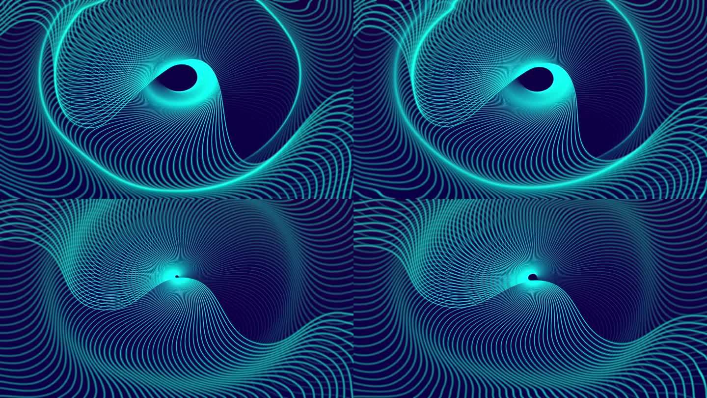 三维抽象循环绿色波浪运动背景。未来动画的概念。抽象线条波浪背景。4K和环路线波浪背景