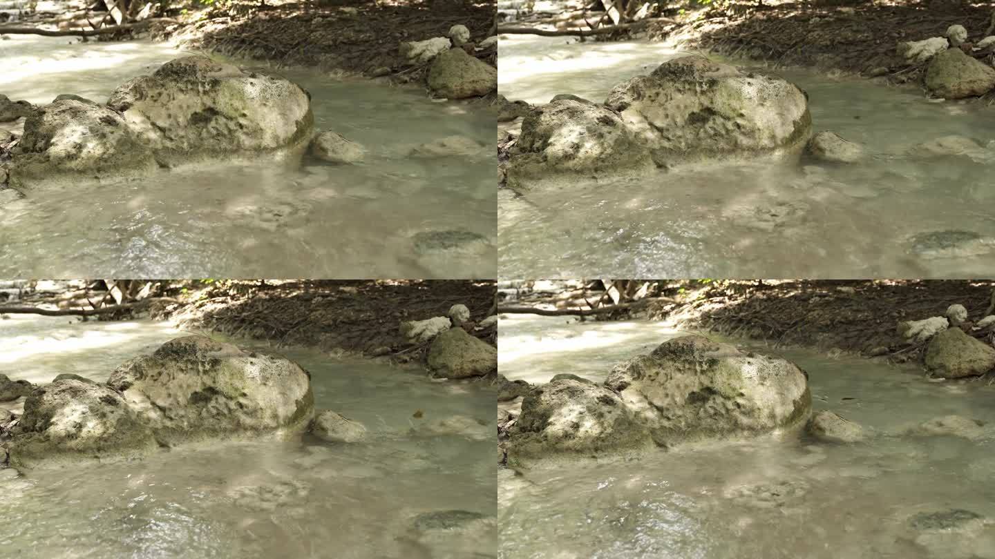 瀑布自然景树河溪水流水泥坑