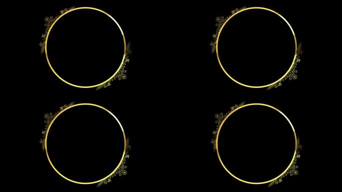 圆形花金色框架，与ALPHA通道(透明背景)在4K分辨率