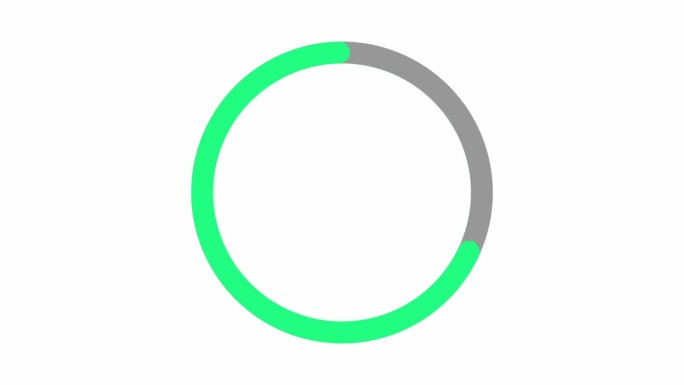 白色背景上的绿色圆形加载条。加载完成动画。加载转移生效。技术概念
