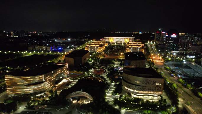 福建泉州市政府市民广场夜景灯光航拍