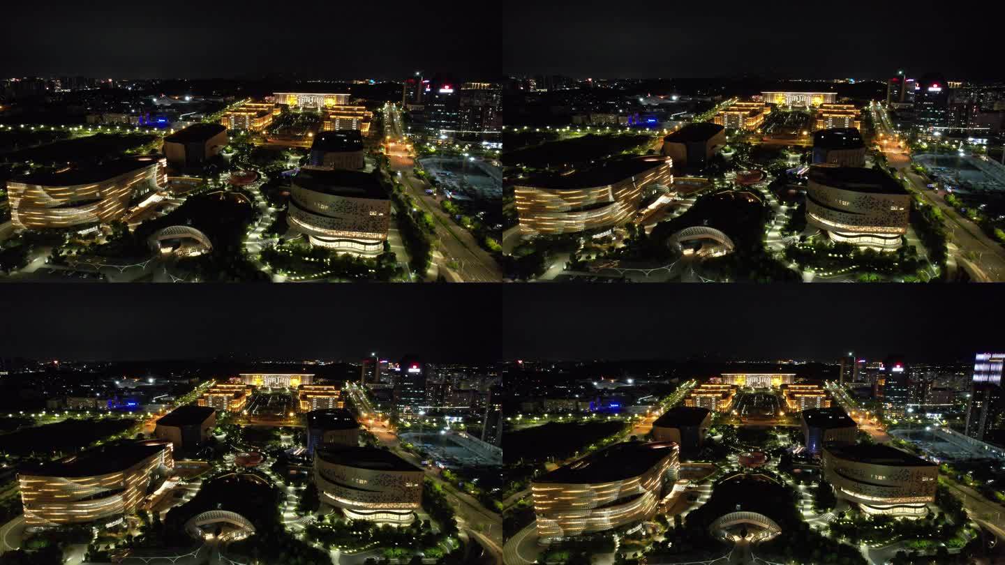 福建泉州市政府市民广场夜景灯光航拍