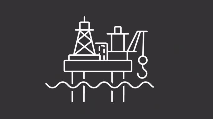 海洋石油平台白色图标动画，透明背景高清视频，海洋钻井平台无缝循环4K视频，海洋工业
