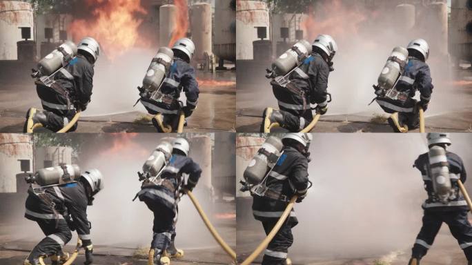 消防队员喷水灭火救援人员火灾应对
