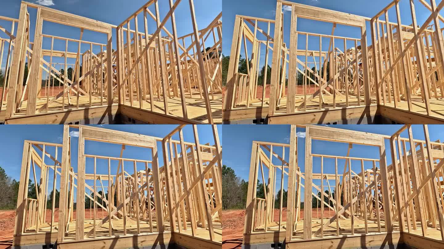 贴新房上木梁框架施工框架房