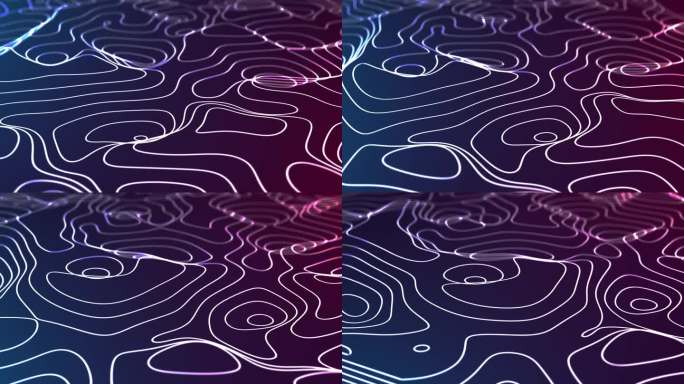 多层3D描边线地图动画效果与蓝紫色的背景。带有模糊效果的旋转笔画线地图动画。