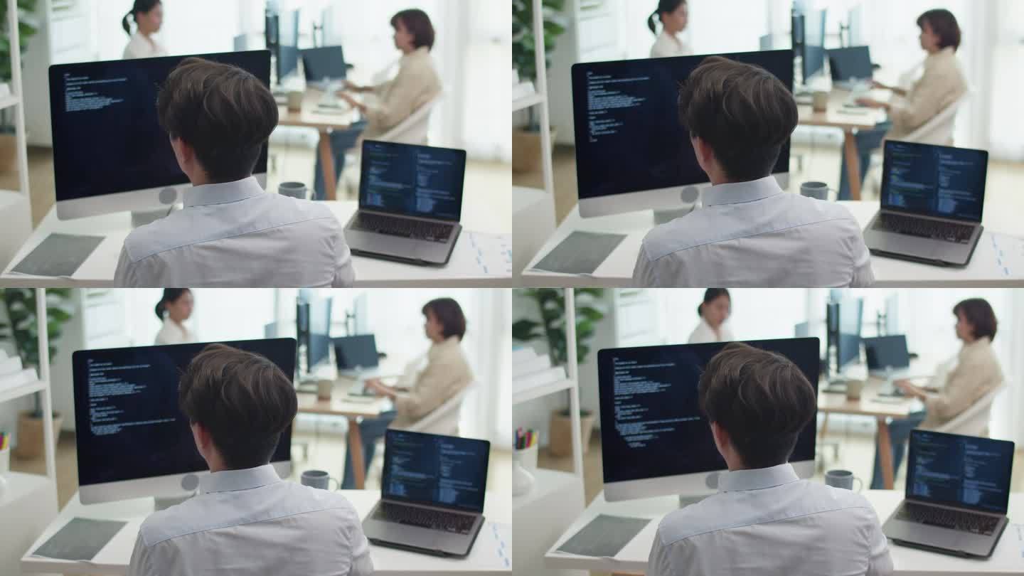 专业IT程序员，在办公室的台式电脑上进行代码编程和开发区块链数据网络架构设计。