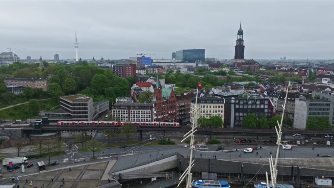 位于易北河的汉堡港附近的landungsbrcken地铁站鸟瞰图