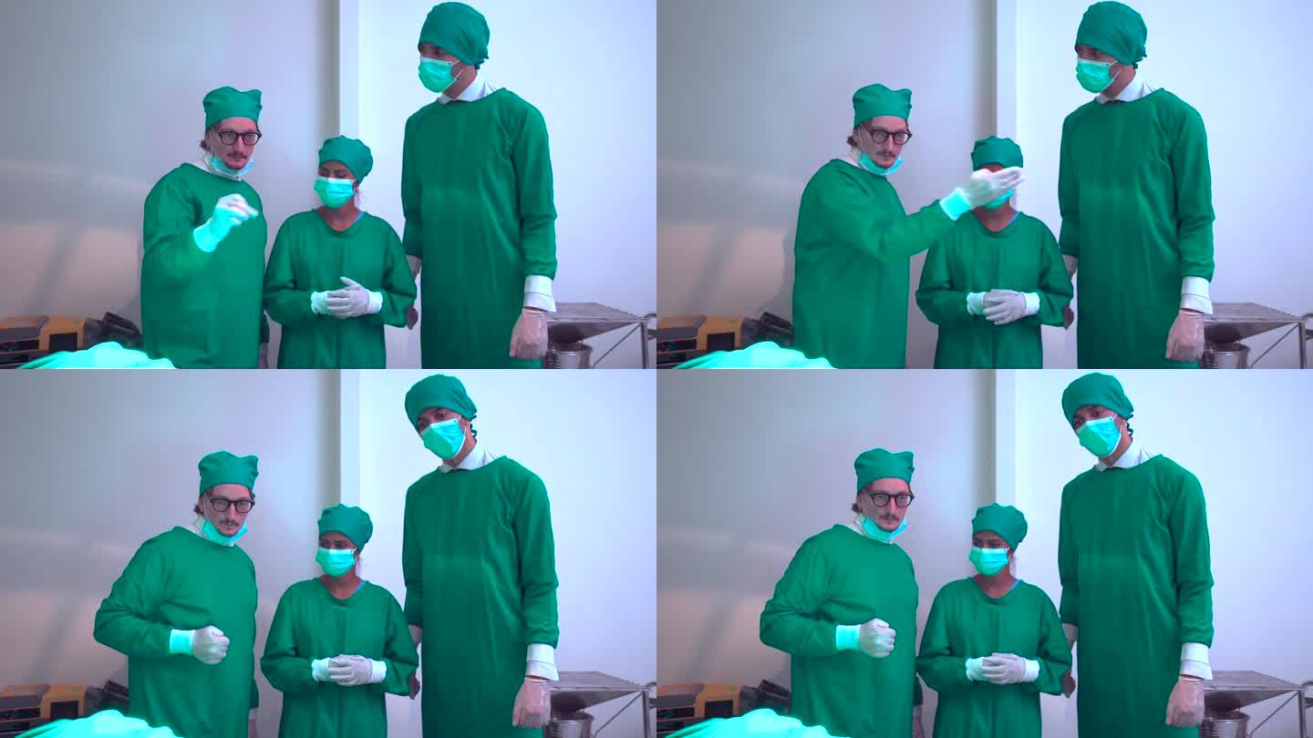 在医院的外科手术室里，医学教授给一名医科学生讲解人体解剖学。