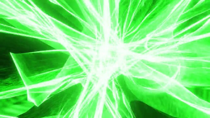 绿色能量流或原子分裂，热核反应遏制，脉冲等离子体日珥3d渲染。Vj循环Dj迪斯科舞蹈夜总会