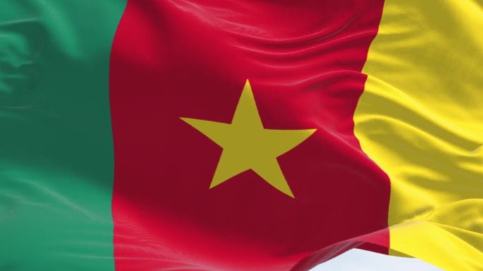 喀麦隆国旗在风中飘扬的特写
