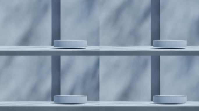3d渲染素材场景模板浮动圆形圆柱平台无缝阴影动画循环与最小的简单阴影蓝色墙壁