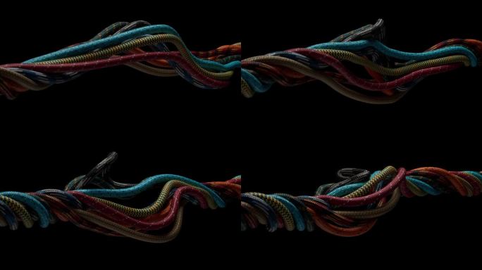彩色3D渲染扭曲Para Cord动画在黑色背景