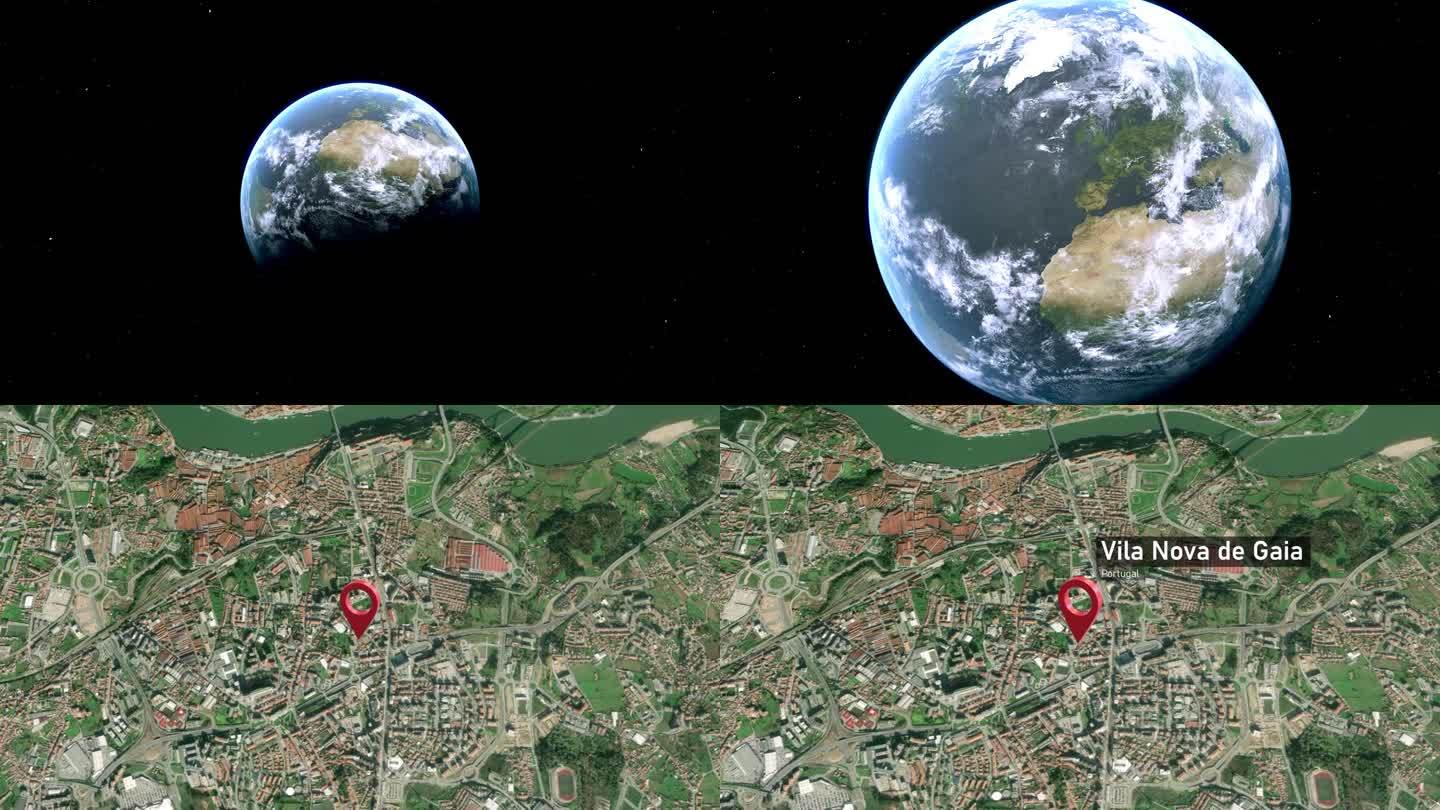 葡萄牙，从太空到地球的加亚新城地图