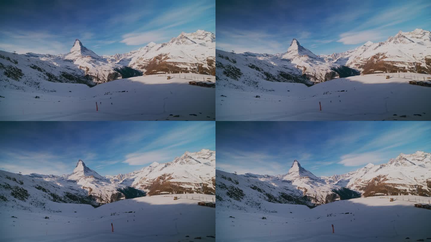 从火车上俯瞰瑞士阿尔卑斯山雄伟的马特洪峰
