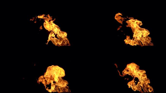 火焰和火焰的慢动作视频。火坑，燃烧的气体或汽油燃烧火焰和火焰。火焰和燃烧的火花特写，火焰模式。一个地