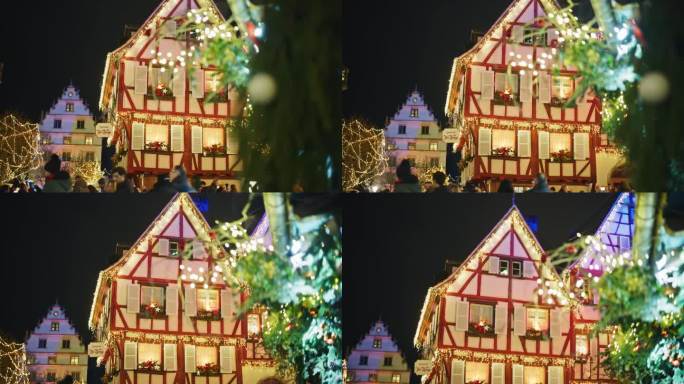 科尔马用圣诞装饰装饰的半木结构房屋