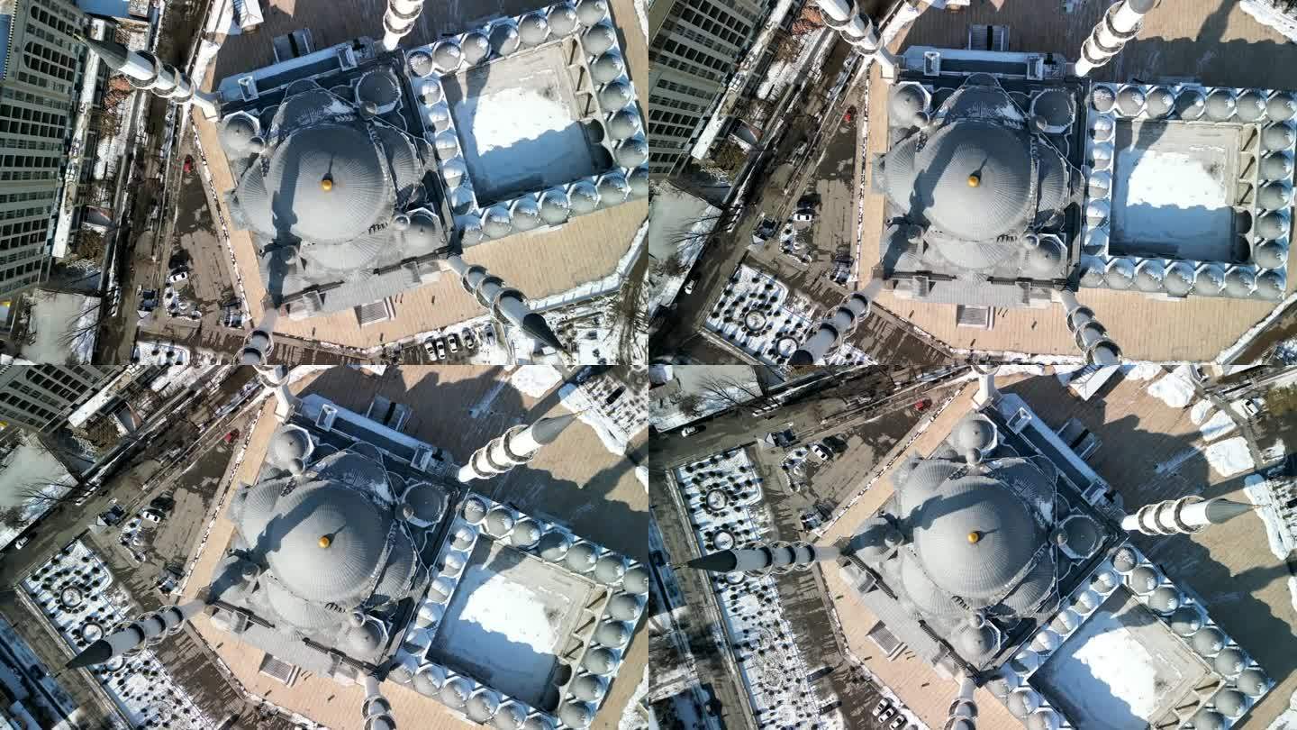 伊玛目萨拉希比什凯克中央清真寺，无人机自上而下旋转拍摄