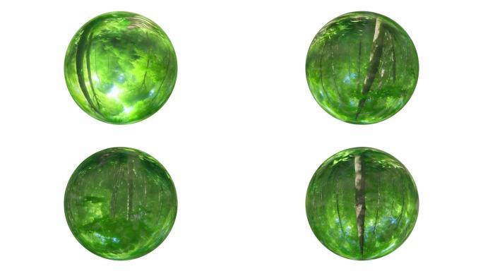 玻璃球旋转反射绿色森林自然隔离与alpha通道