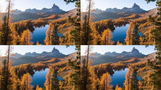 完美的阳光明媚的秋日，在雄伟的蓝色湖在高山上