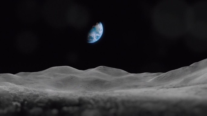 月球贫瘠的表面和遥远的地球