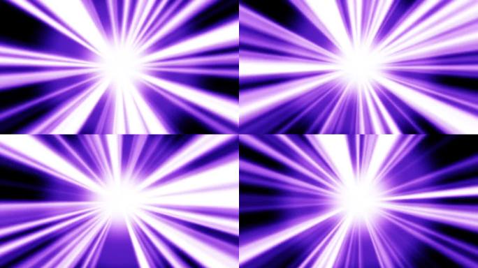 黑色屏幕上紫色能量源的明亮闪烁射线。