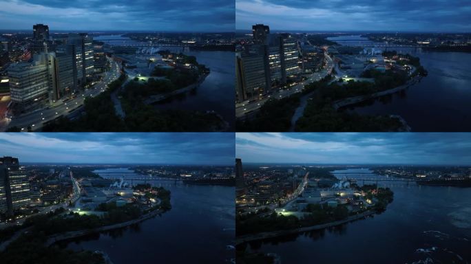 无人机拍摄的渥太华河，加蒂诺和渥太华市中心