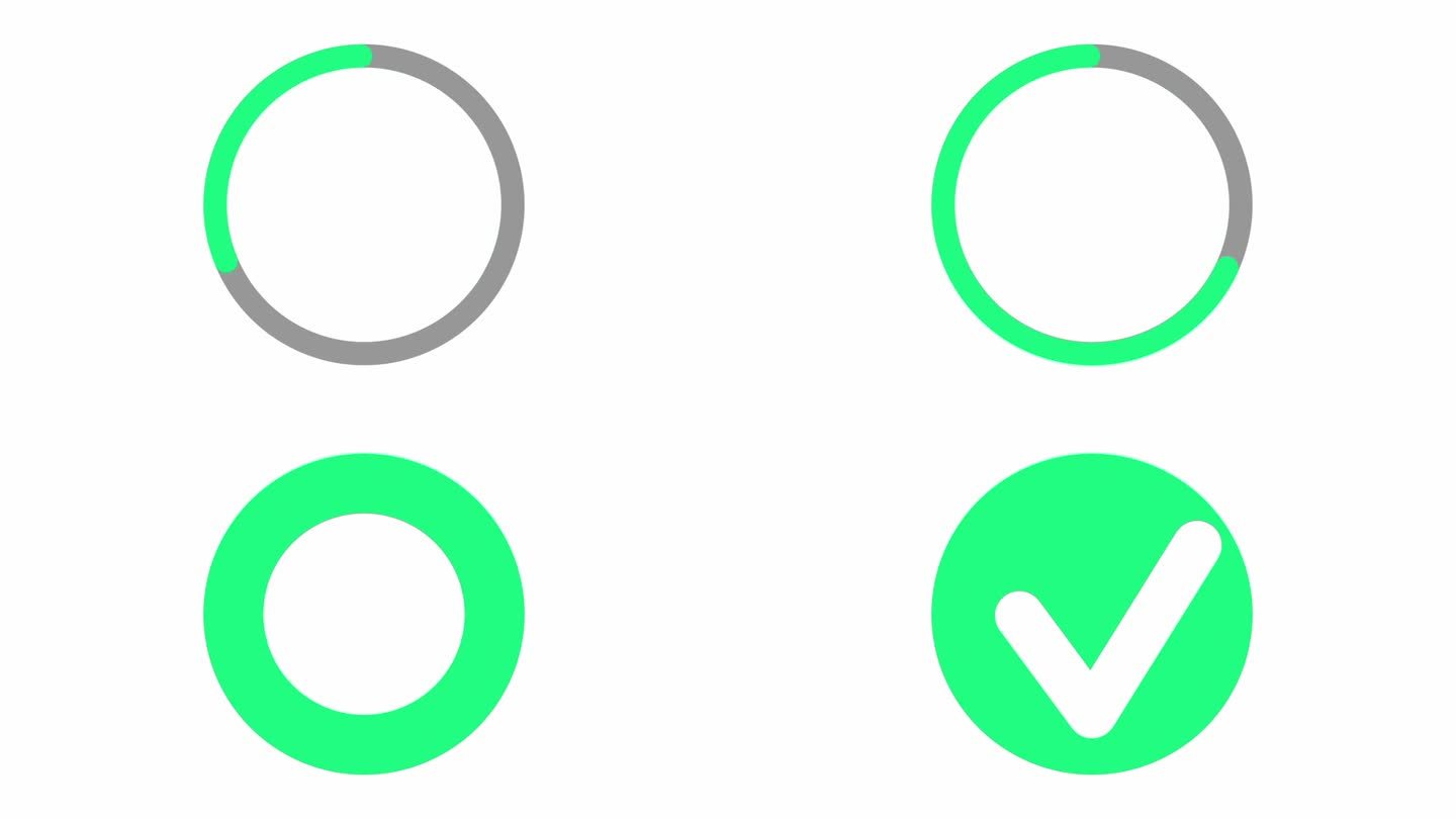 白色背景上的绿色圆形加载条。加载完成动画。加载转移生效。技术概念