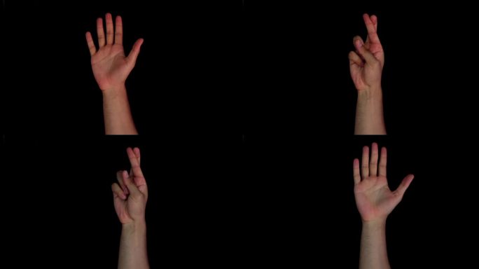 Q Q字母表美国手语高清视频演示，美国手语(ASL)单手Q Q字母手势在黑色背景隔离。