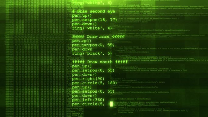 4K数字二进制编程代码在计算机屏幕终端上运行，黑客概念。
