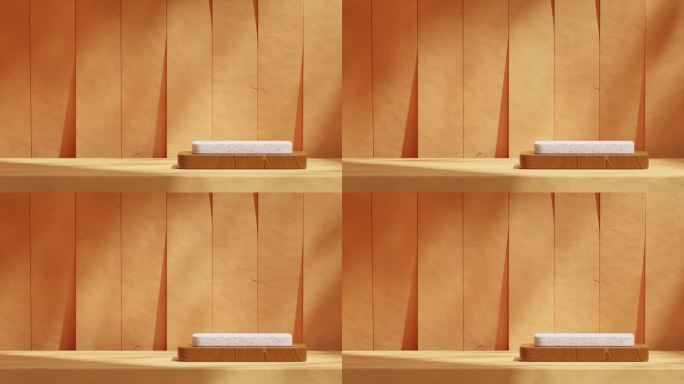黄墙在渲染空的模型水磨石和木纹理讲台无缝循环阴影动画3d素材