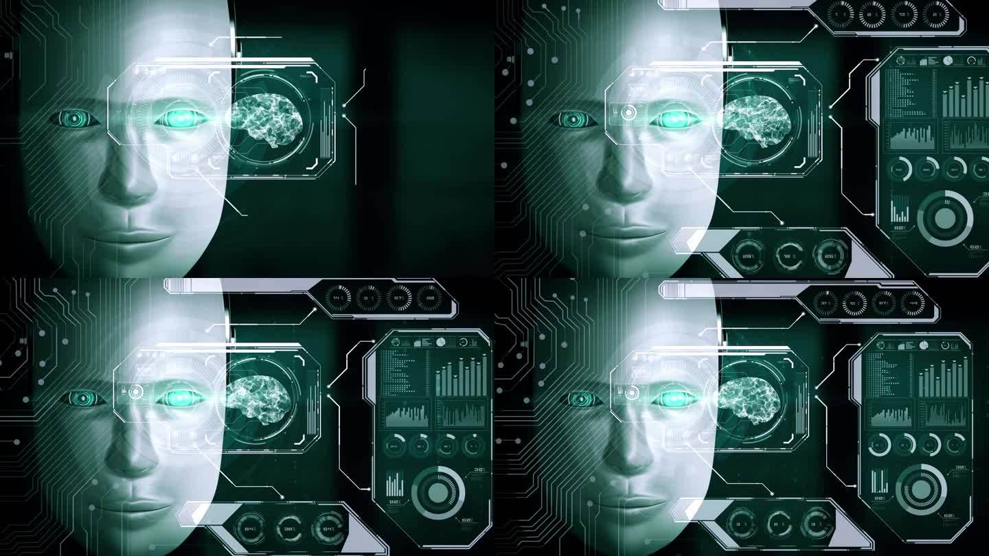 机器人仿人面部近距离图形化大数据分析概念