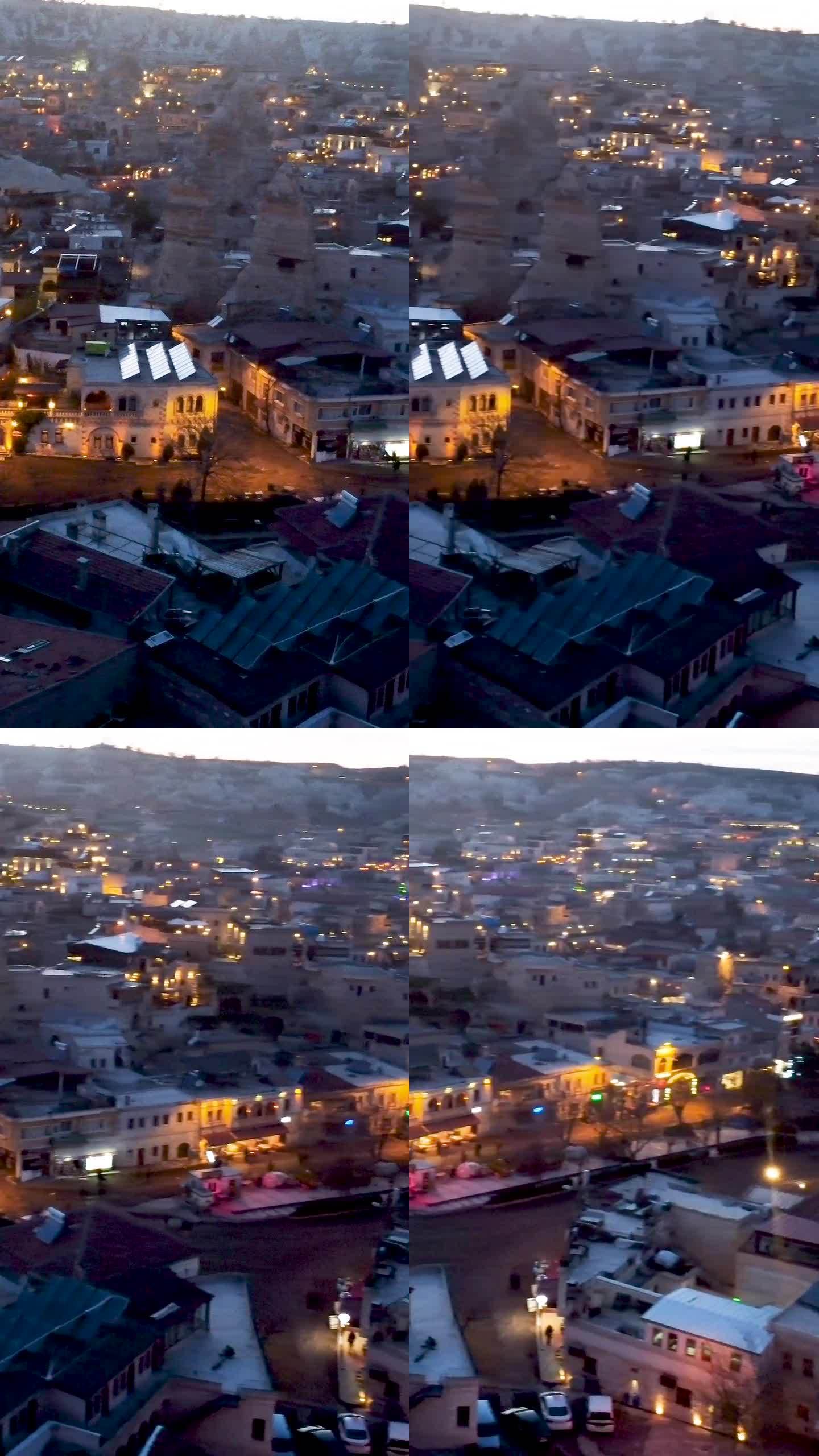 土耳其卡帕多西亚，戈雷姆，夕阳下的无人机