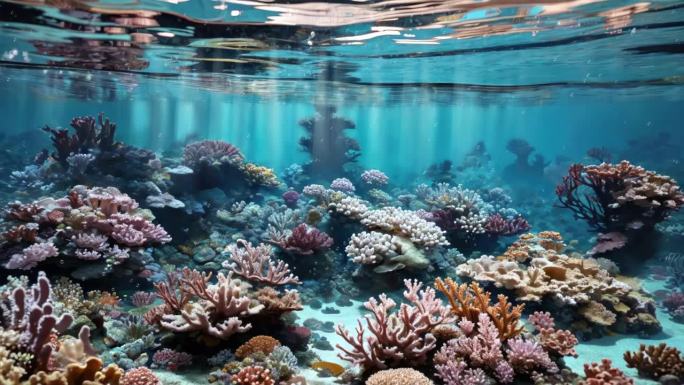 海底五颜六色的珊瑚礁植物的背景