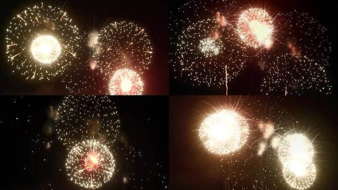 多彩的充满活力的烟花庆祝周年快乐新年2024年，7月4日的节日。五颜六色的烟花在晚上的时间庆祝国庆节