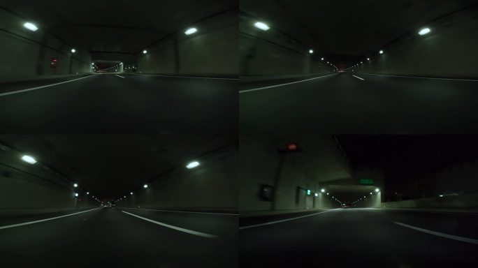 半夜开车穿过高速公路隧道