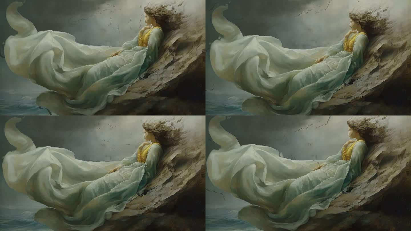 高达4K分辨率，美女躺在岩石上，3D点云动画，在Blender中渲染