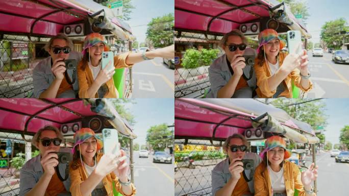 一对游客夫妇在曼谷捕捉瞬间。