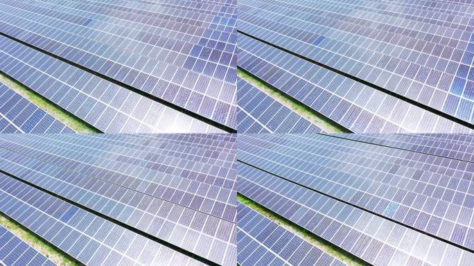 太阳能电池板农场(太阳能电池)与阳光的鸟瞰图
