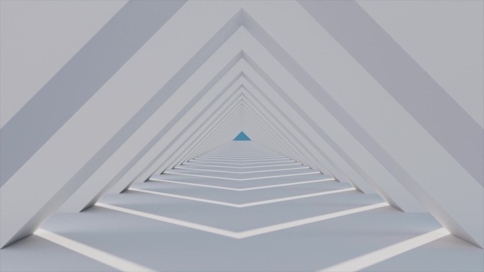 慢飞相机在日光下通过三角形拱形通道的3D渲染