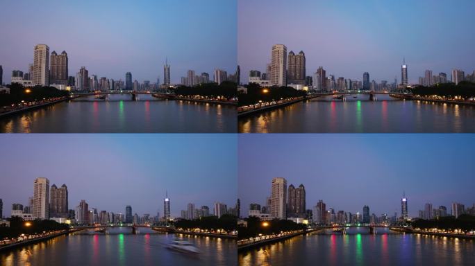 广州珠江夜景 海珠桥 老城区 延时