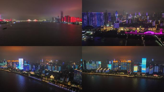 航拍武汉汉口江滩城市夜色