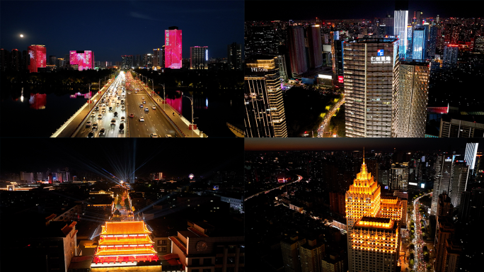 青年大街车流万豪浑南大桥怀远门城市夜景