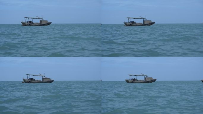 一艘渔船在海上飘荡