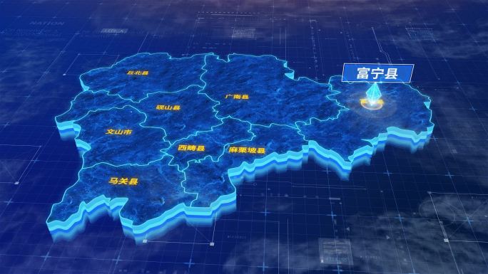 文山壮族苗族自治州富宁县蓝色三维科技地图
